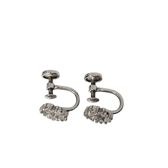 Dainty Tru Kay Sterling Earrings Rhinestone Screwback Vintage 3/8" diame… - Picture 10 of 10
